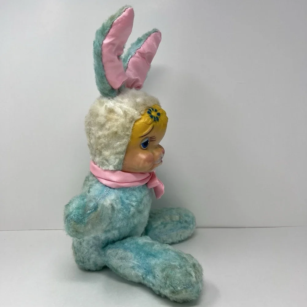 Rare Rushton Rubber Face Bunny Plush Doll 1950's Stuffed‎ Animal Toy Easter
